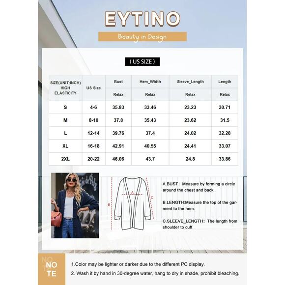 Eytino Womens Hooded Cardigan Sweater Coat Long Sleeve with Pockets Red Size M - Picture 4 of 7
